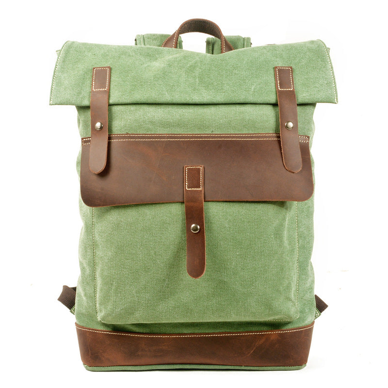 Green Waxed Canvas Mens School Backpack Canvas Travel Backpack Waterproof Hiking Backpack For Men - iwalletsmen