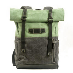 Army Green Waterproof Mens Rollup Backpack Canvas Travel Backpack Waxed Canvas Hiking Backpack For Men - iwalletsmen