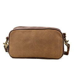 Mens Khaki Waxed Canvas Dopp Kit Mini Messenger Bag Canvas Toiletry Bag for Men - iwalletsmen