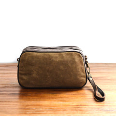 Mens Army Green Waxed Canvas Dopp Kit Mini Messenger Bag Canvas Toiletry Bag for Men - iwalletsmen