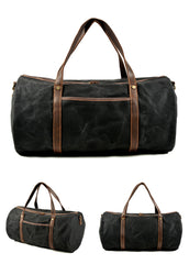 Black Waxed Canvas Gym Bag Travel Bag Canvas Mens Barrel Weekender Bag Duffle Bag For Men - iwalletsmen