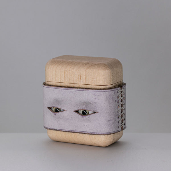Handmade Purple Leather Wood AirPods 1,2 Case with Eyes Custom Leather AirPods 1,2 Case Airpod Case Cover - iwalletsmen