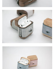 Handmade Green Leather Coffee Wood AirPods 1,2 Case with Eye Custom Leather AirPods 1,2 Case Airpod Case Cover - iwalletsmen