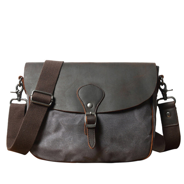 Gray Waxed Canvas Side Bag Shoulder Bag Mens Cycling Gray Canvas Messenger Bag For Men - iwalletsmen
