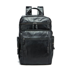 Cool Black Mens Leather 15 inches Large School Laptop Backpack Dark Brown Travel Backpack for Men - iwalletsmen