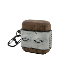 Handmade Black Leather Coffee Wood AirPods 1,2 Case with Eyes Custom Leather AirPods 1,2 Case Airpod Case Cover - iwalletsmen