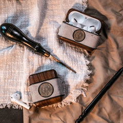 Leather Wood AirPods Pro Case with Coin Custom Handmade Leather Wood AirPods Pro Case Airpod Case Cover - iwalletsmen