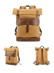 Gray Waxed Canvas Mens School Backpack Canvas Travel Backpack Waterproof Hiking Backpack For Men - iwalletsmen