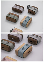 Handmade Blue Leather Wood AirPods Pro Case with Eyes Custom Leather AirPods Pro Case Airpod Case Cover - iwalletsmen