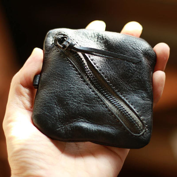Vintage Slim Black Leather Mens Coin Wallet Zipper Coin Holder Change Pouch For Men - iwalletsmen