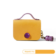 Yellow Leather AirPods Pro Case with Tassels Yellow Leather AirPods 1/2 Case Airpod Case Cover