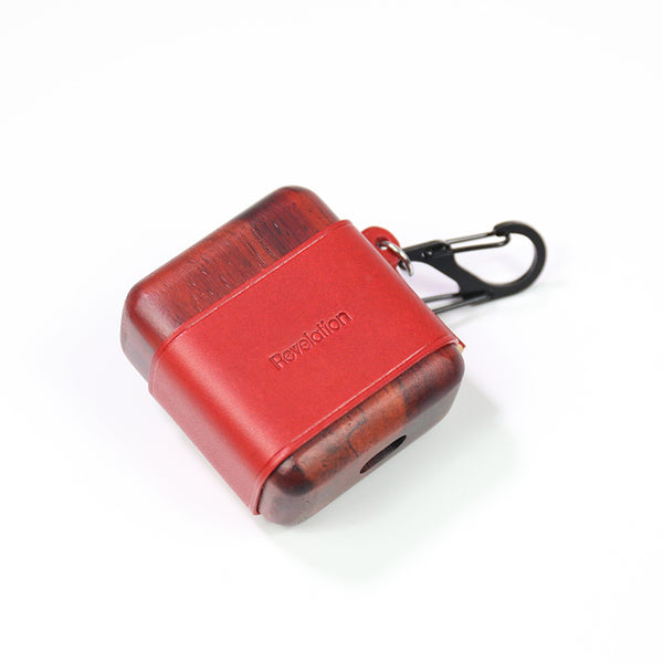 Red Wood Leather AirPods 1/2 Case with Strap Red Leather AirPods Case Airpod Case Cover