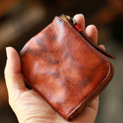 Vintage Slim Brown Leather Mens Coin Wallet Zipper Coin Holder Change Pouch For Men - iwalletsmen