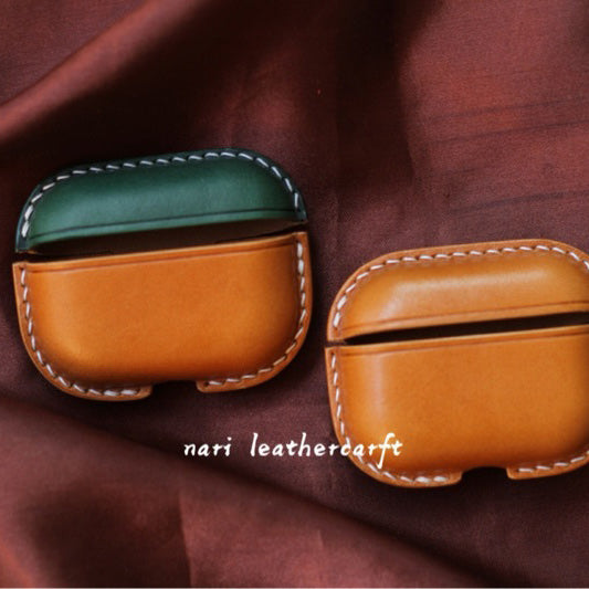 Personalized Green&Brown Leather AirPods Pro Cases Custom Green&Brown Leather Pro AirPods Case Airpod Case Cover