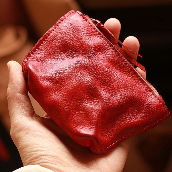 Vintage Slim Red Leather Mens Coin Wallet Zipper Coin Holder Change Pouch For Men - iwalletsmen