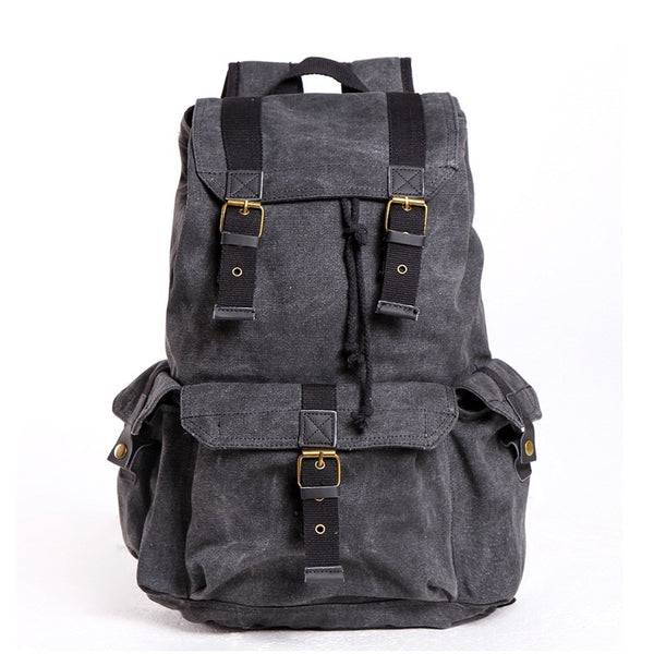 Gray Canvas Travel Backpack Canvas Mens Laptop School Backpack Purse For Men - iwalletsmen
