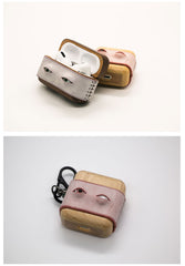 Handmade Black Leather Wood AirPods Pro Case with Eyes Custom Leather AirPods Pro Case Airpod Case Cover - iwalletsmen