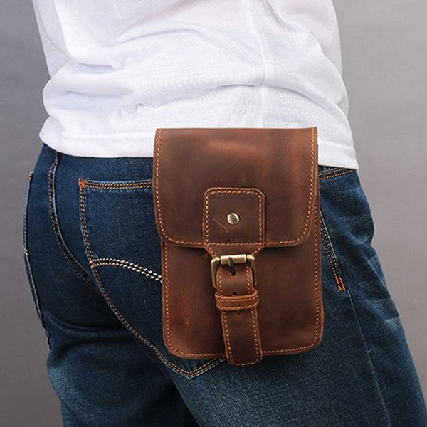 Cool Brown Leather Men's Belt Pouch Cell Phone Holster Small Belt Bag Waist Bag For Men - iwalletsmen