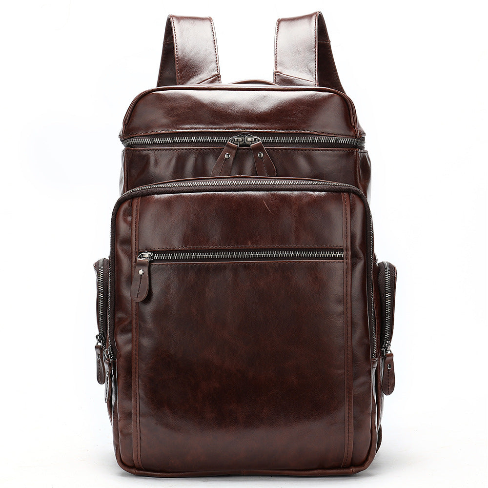 Cool Black Mens Leather 15 inches Large School Laptop Backpack Dark Brown Travel Backpack for Men - iwalletsmen