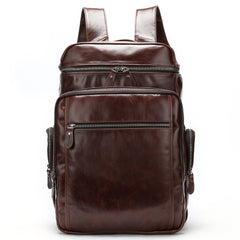 Cool Black Mens Leather 15 inches Large School Laptop Backpack Dark Brown Travel Backpack for Men - iwalletsmen