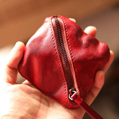 Vintage Slim Brown Leather Mens Coin Wallet Zipper Coin Holder Change Pouch For Men - iwalletsmen