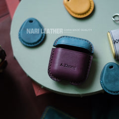 Personalized Black&Blue Leather AirPods 1,2 Case Custom Leather 1,2 AirPods Case Airpod Case Cover