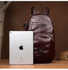 Green Cool Mens Leather Red Backpack Brown Satchel Backpacks School Backpacks for men - iwalletsmen