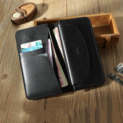 Blue Leather Mens Bifold Long Wallets Personalized Handmade Blue Travel Leather Wallet for Men - iwalletsmen