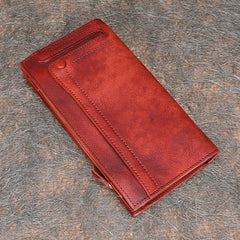 Handmade Leather Mens Cool Long Leather Wallet Bifold Clutch Wallet for Men