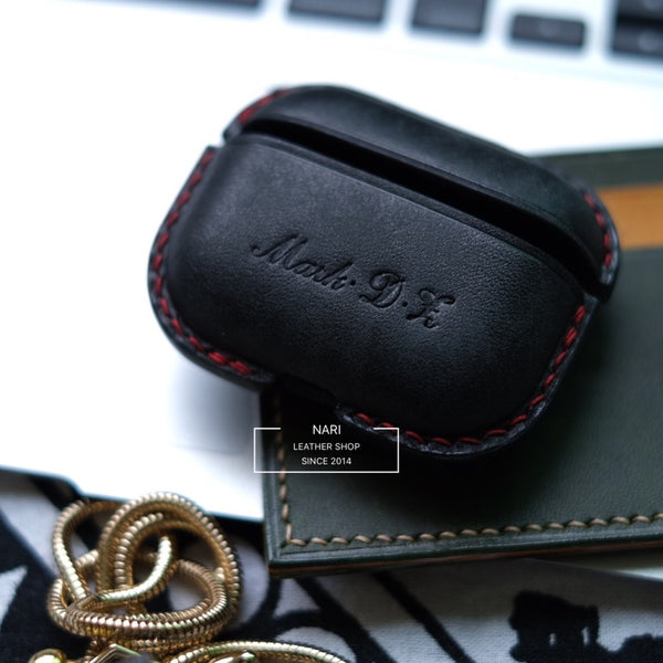 Personalized Black Leather AirPods Pro Case Custom Black Leather Pro AirPods Case Airpod Case Cover