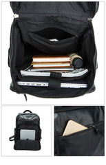 Cool Black Mens Leather 15 inches Large School Laptop Backpack Dark Brown Travel Backpack for Men - iwalletsmen