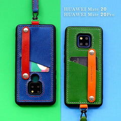 Handmade Blue Leather Huawei Mate 20 X Case with Card Holder CONTRAST COLOR Huawei Mate 20 X Leather Case - iwalletsmen