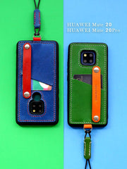 Handmade Green Leather Huawei Mate 20 Pro Case with Card Holder CONTRAST COLOR Huawei Mate 20 Pro Leather Case - iwalletsmen
