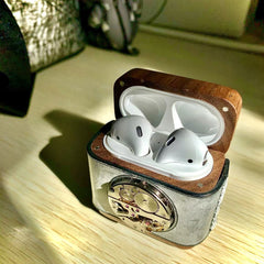 Handmade Leather Wood AirPods Pro Case with Watch Movement Custom Leather AirPods Pro Case Airpod Case Cover - iwalletsmen