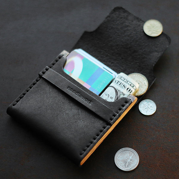 Cool Wooden Leather Black Mens Wallet Small Card Holder Coin Wallet for Men - iwalletsmen