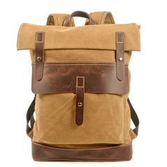 Green Waxed Canvas Mens School Backpack Canvas Travel Backpack Waterproof Hiking Backpack For Men - iwalletsmen