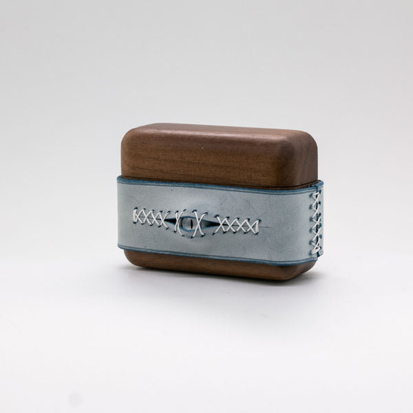 Handmade Blue Leather Wood AirPods Pro Case with Eye Blue Leather AirPods Pro Case Airpod Case Cover - iwalletsmen