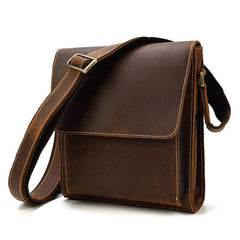 Brown Leather Messenger Bag Men's Vertical Side Bag Small Vertical HandBag Courier Bag For Men - iwalletsmen