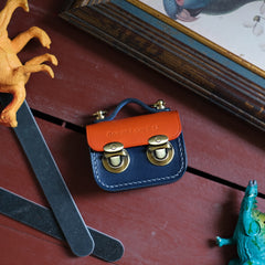 Cute Orange&Blue Leather AirPods Pro Case with Shoulder Strap Handmade Leather Mini Satchel Purse
