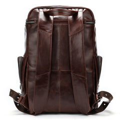 Cool Black Mens Leather 15 inches Large School Laptop Backpack Dark Brown Travel Backpack for Men - iwalletsmen