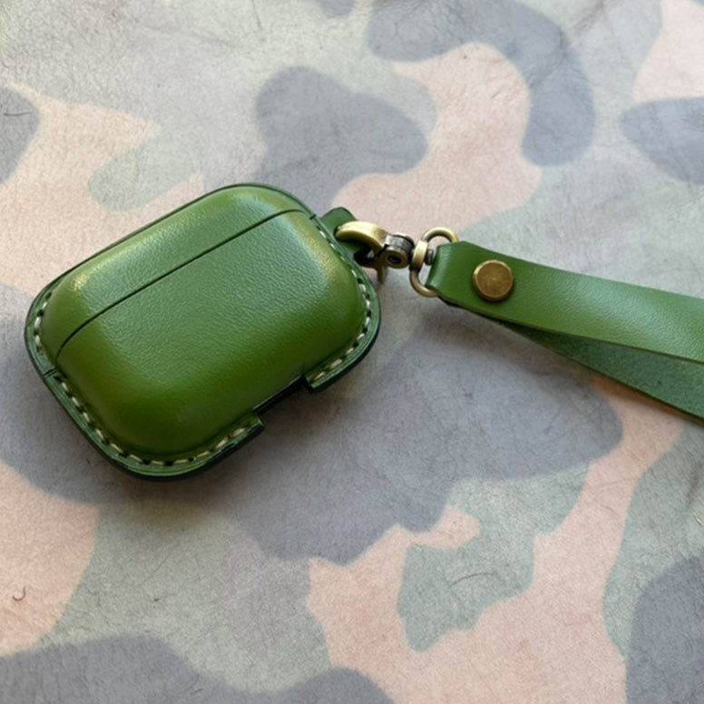 Green Personalized Leather AirPods Pro Case Custom Green Leather 1/2 AirPods Case Airpod Case Cover