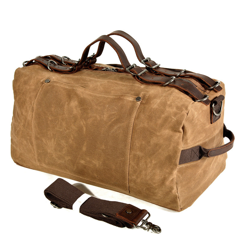 Khaki Waxed Canvas Gym Bag Weekend Travel Bag Canvas Mens Khaki