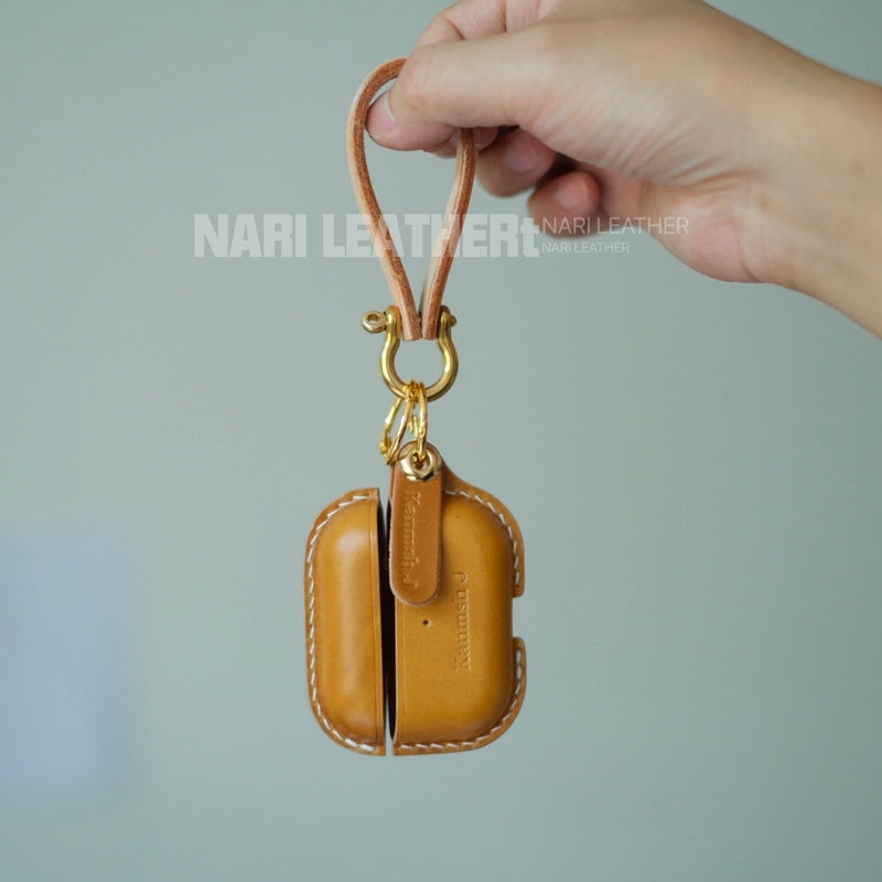 Handmade Tan Leather AirPods Pro Case with Wristlet Strap Leather AirPods Case Airpod Case Cover
