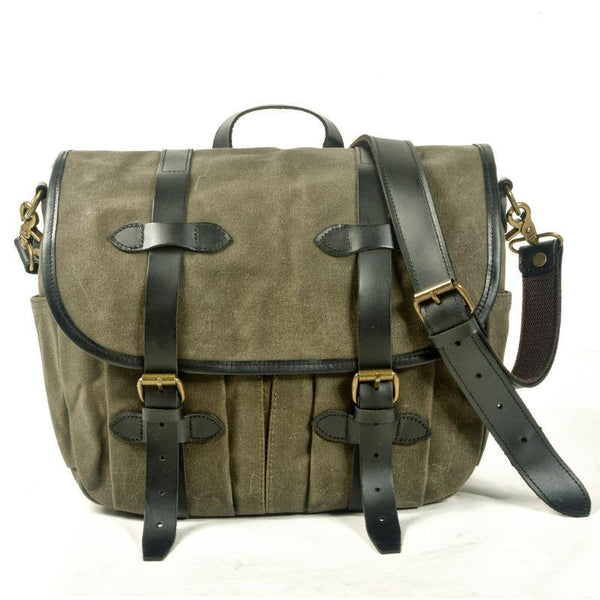 Army Green Waxed Canvas Leather Mens Cycling Messenger Bags Army Green Canvas Side Bag For Men - iwalletsmen