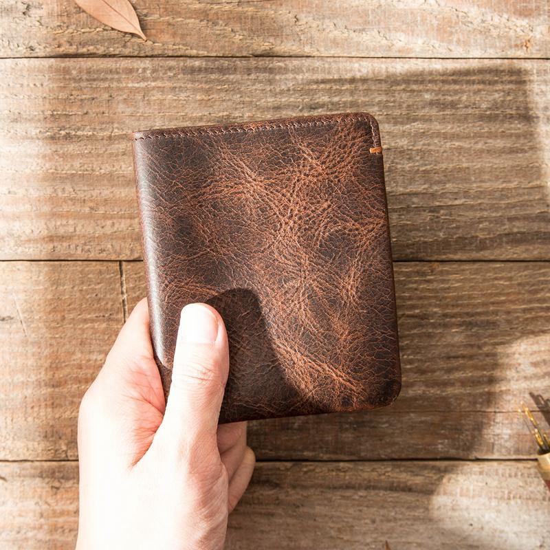 Cool Brown Leather Mens Small Wallets Bifold Black Vintage Slim billfold Wallet for Men - iwalletsmen