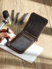 Handmade Slim Blue Leather Mens Billfold Wallet Personalize Bifold Small Wallets for Men - iwalletsmen