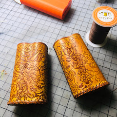 Handmade Tooled Grid Leather Brown Mens DICODES BOXMINI Holder Cigarette Case for Men - iwalletsmen