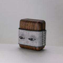 Handmade Black Leather Coffee Wood AirPods Pro Case with Eyes Custom Leather AirPods Pro Case Airpod Case Cover - iwalletsmen