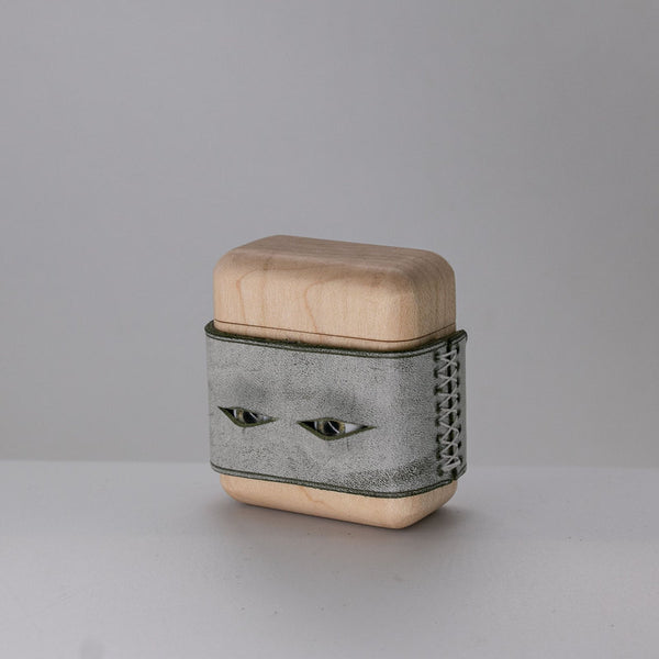 Handmade Green Leather Wood AirPods 1,2 Case with Eyes Custom Leather AirPods 1,2 Case Airpod Case Cover - iwalletsmen