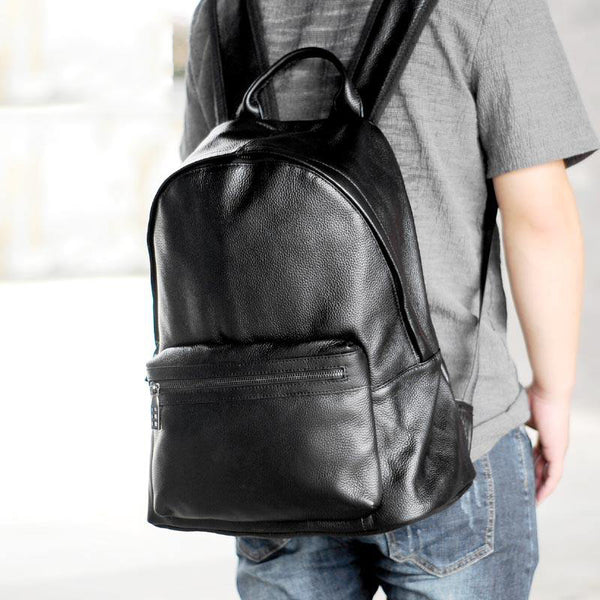 Mens Cool Leather Backpack Black Travel Backpack 15'' Computer School Backpack for Men - iwalletsmen